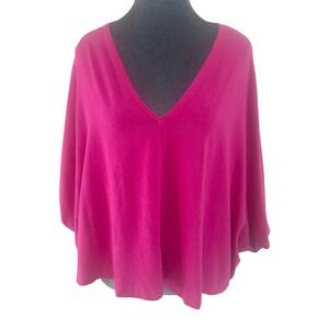Bryn Walker Artsy Lagenlook Magenta Eco Bamboo Organic Cotton VNeck Poncho Top L